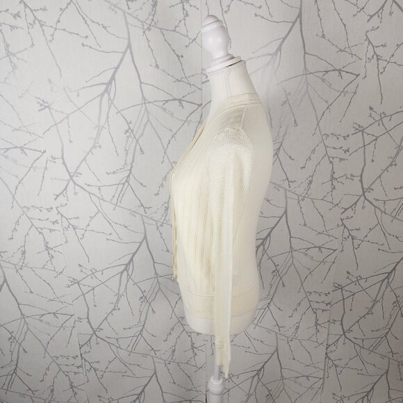 3.1 Phillip Lim Ivory Cotton Crepe V-Neck Lace Cardigan - Picture 4 of 9